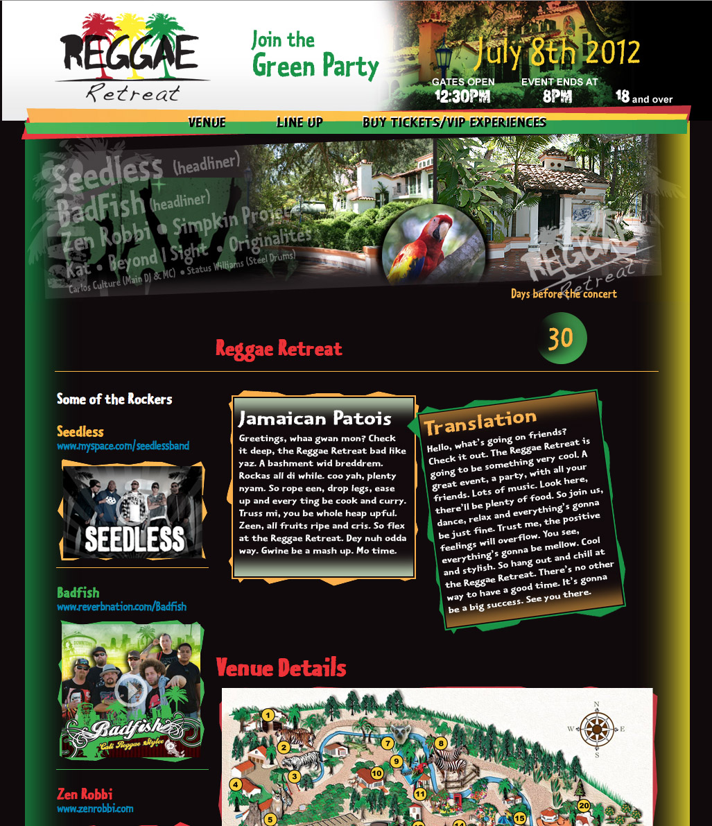 Reggae Retreat website